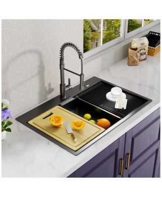 Gunmetal Kitchen Sink Topmount Workstation Stainless Steel Single Bowl