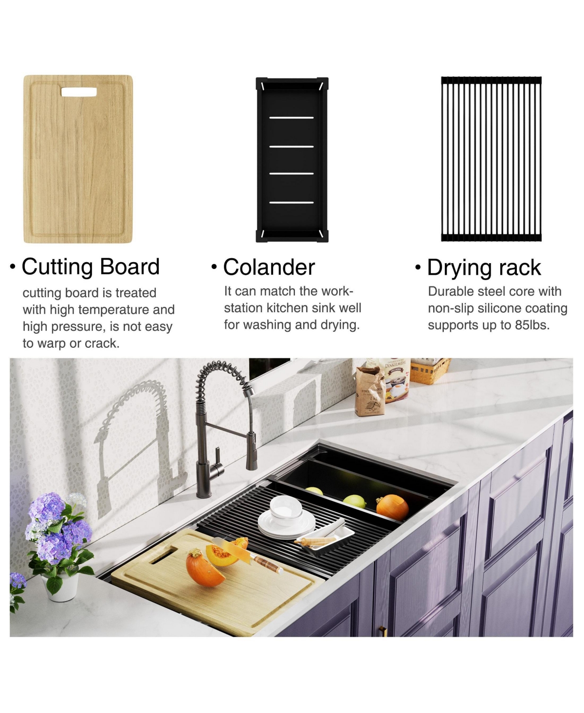 flynama huluwat 33x19x10inch Gunmetal Black Undermount Double Bowl Kitchen Sink All In One Stainless Steel