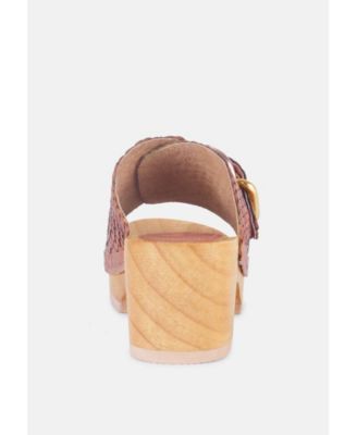 Rag and Co Womens Yoruba Braided Leather Buckled Slide Clogs