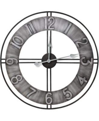 Distressed Industrial Gray Oversized Round Metal Wall Clock - Beautifully decorate any wall space in the household