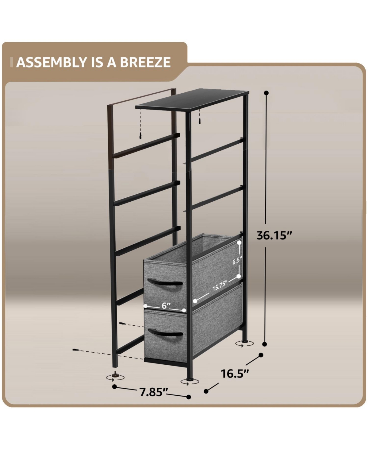 Sorbus Narrow Dresser with 5 Drawers - Steel Frame, Wood Top & Easy Pull Fabric Bins