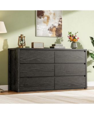 6-Drawer Dresser for Bedroom, Wide Handle-Free Wooden Storage Cabinet for Entryway & Living Room, Black