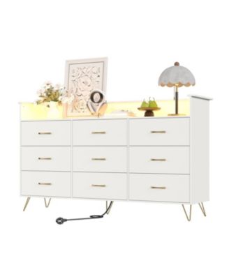 9-Drawer Dresser with RGB Lights & Charging Station, App-Controlled Music Sync LED Chest