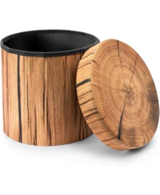 15 Inch Faux Tree Stumps Log Foldable Storage Ottoman - Perfect Footstool, Toy Box Storage, Chest Hassock and more