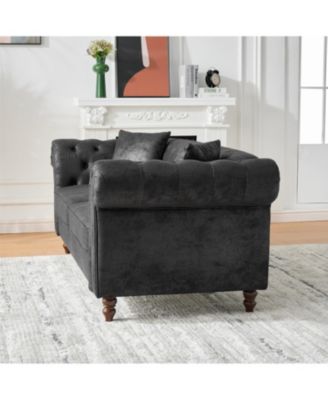 Chesterfield Tech Fabric Sofa Set 3+2 Seat Black