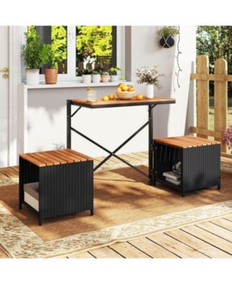 2-in-1 Outdoor Convertible Bench with Metal Frame PE Rattan Table and Chairs Set
