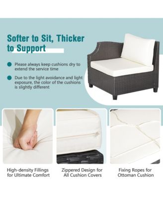 7pcs Patio Outdoor PE Wicker Cushioned Furniture Conversation Set Sectional Sofa