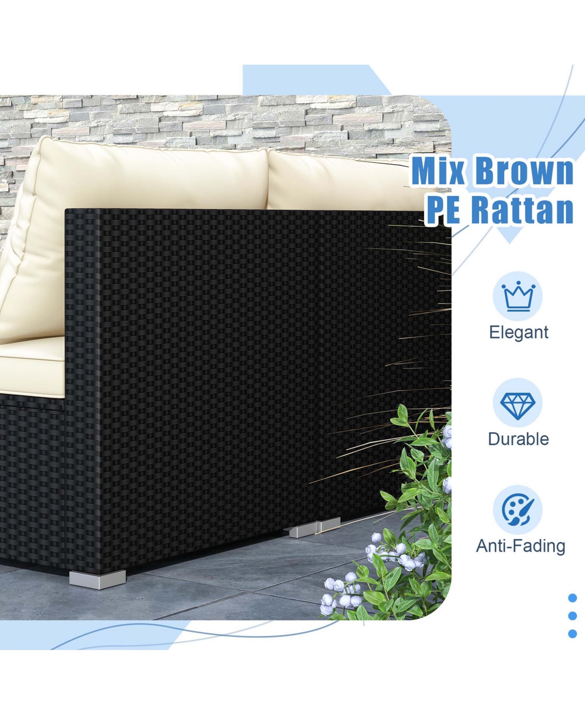 Costway 5 Pieces Outdoor Furniture Set with Seat & Back Cushions Tempered Glass Tabletop