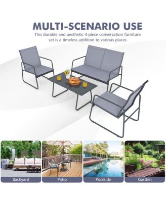 4-Piece Metal Patio Furniture Chat Set Outdoor Conversation Table Garden