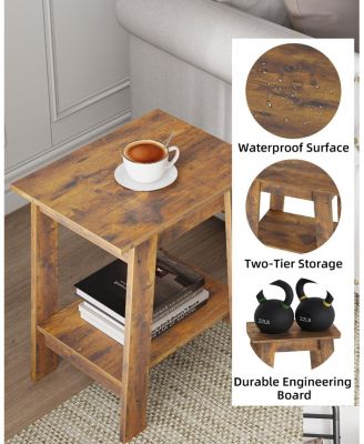 Farmhouse Side Table, Set of 2 Small Wooden End Table with 2-Layer Storage Shelves, Sofa Table for Small Space, Easy Assembly