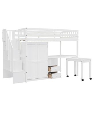  Kids & Teens Loft Bed with Stairs, Storage, and Desk - Twin