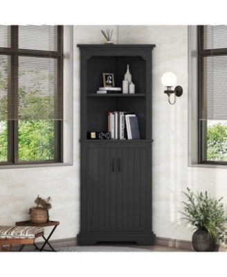 Tall Black Corner Cabinet with Doors