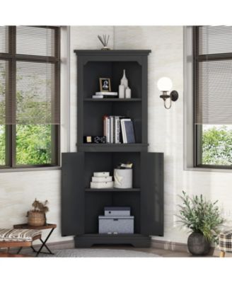 Tall Black Corner Cabinet with Doors