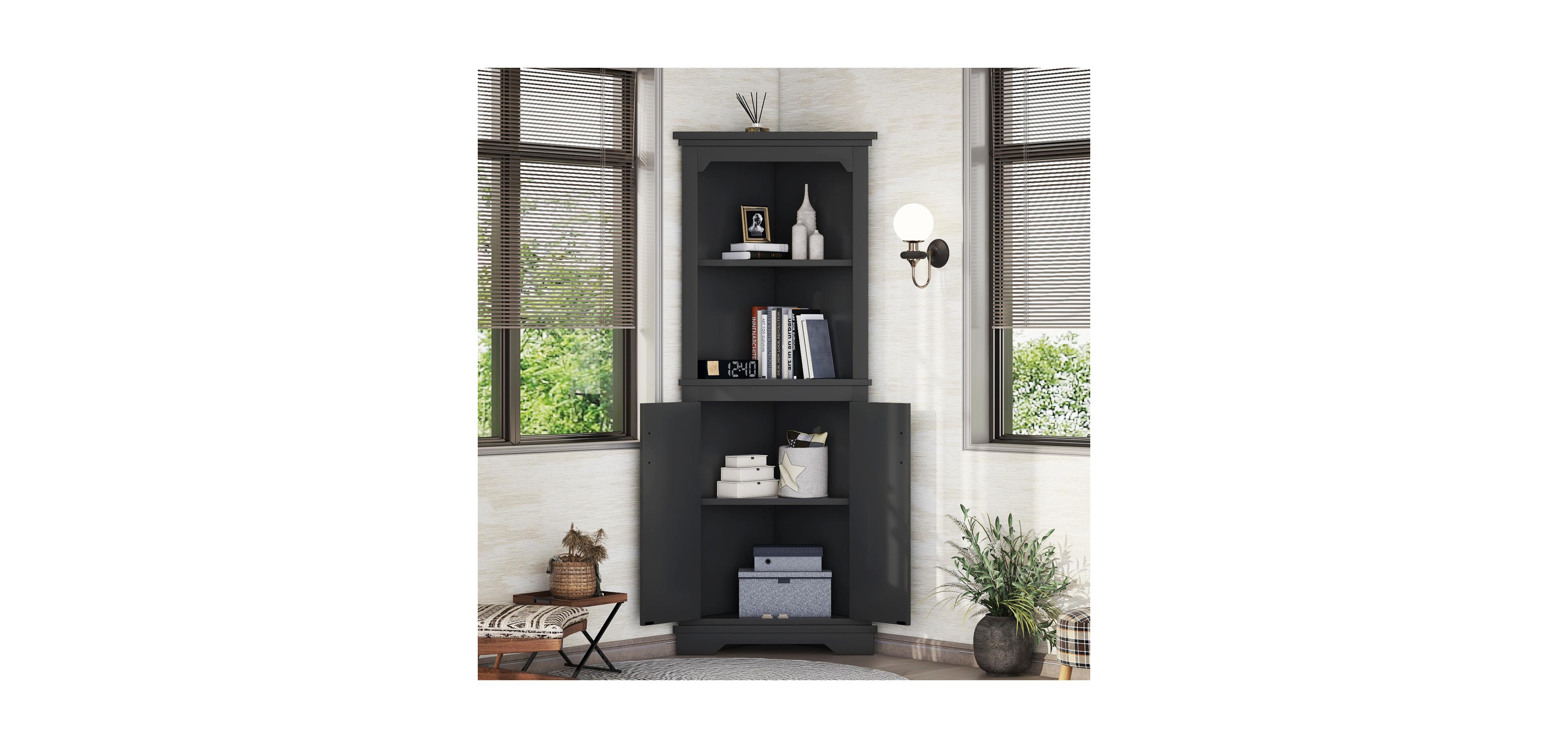 Streamdale Furniture Tall Black Corner Cabinet with Doors