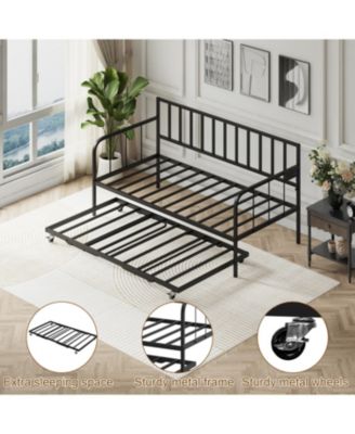 Twin Daybed with Trundle - Metal Frame, Space Saving