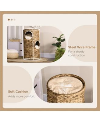 Cat Tower with Three Hideaways & Four Soft Plush Cushions in Brown