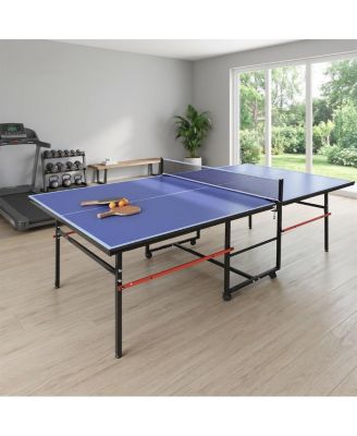 96 Inch  Indoor Foldable Portable Ping Pong Table Mid-Size Table Tennis Game Set with Net Paddles and Balls for Family Game Room - Baofuwish
