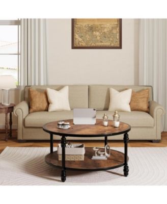 36" Round Coffee Tables with Storage, 2-Tier Round Coffee Table, Center Table Modern Wood Coffee Table, Easy Assembly