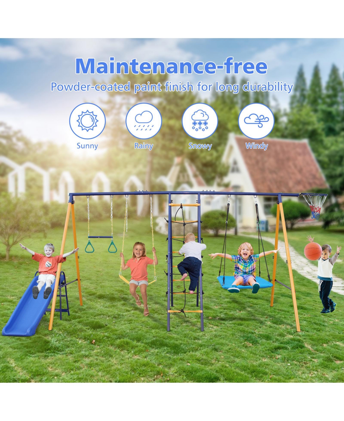 Streamdale Furniture Boys Streamdale Swing Set Slide, Swings, Net, Ladder