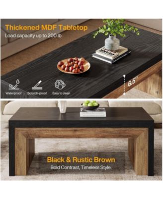 Farmhouse Coffee Table for Living Room, Mid-Century Modern Coffee Table with Sturdy Base