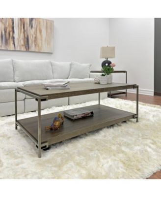 Metal Frame Wood Living Room Coffee Table with Casters