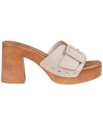 Women's York Buckle Wooden Block Heel Platform Sandals