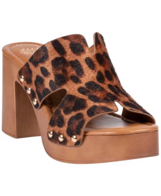 Women's Cocktail Cutout Wooden Block Heel Platform Sandals