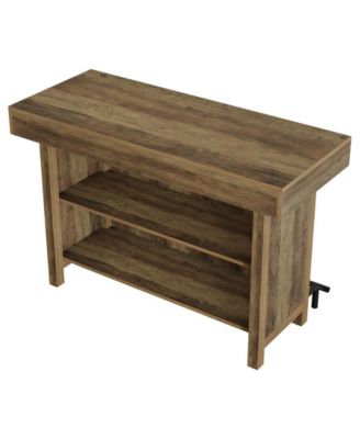 57.48-Inch Kitchen Cabinet & Bar Table, Industrial Counter Height Pub Table with 2-Tier Storage