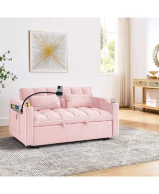 55" Versatile Foldable Sofa Bed with USB Port, Ashtray, and Phone Stand