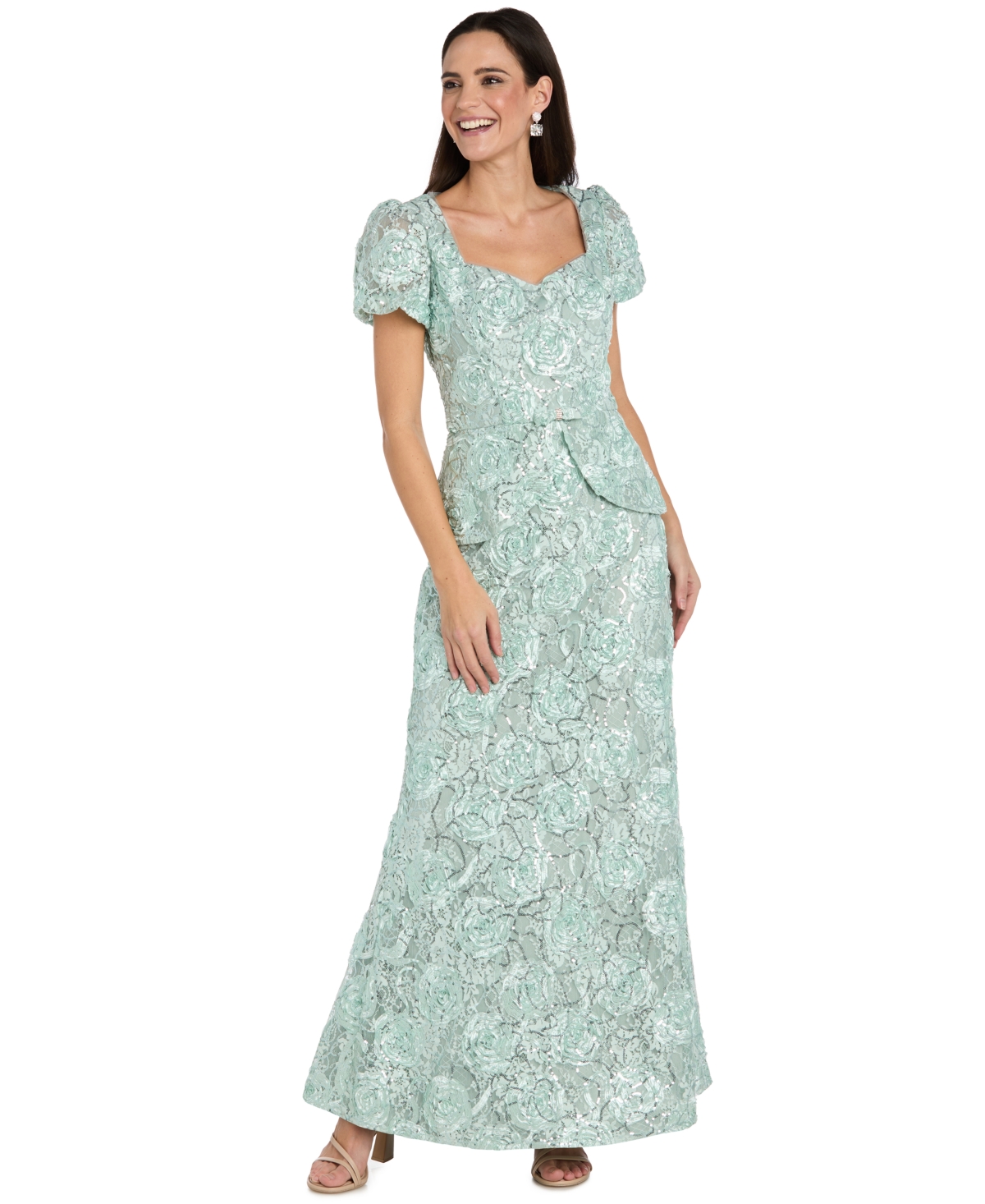 R & M Richards Petite Soutache Puff-Sleeve Ball Gown