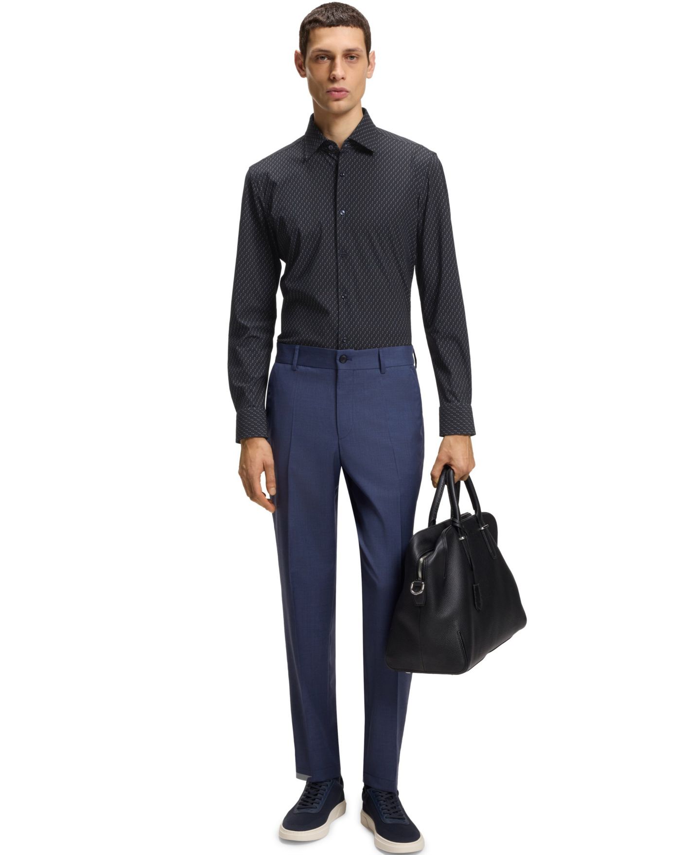 Мужская рубашка Hugo Boss Performance-Stretch Slim-Fit Dress Shirt, цвет: Тёмный синий — фото 4