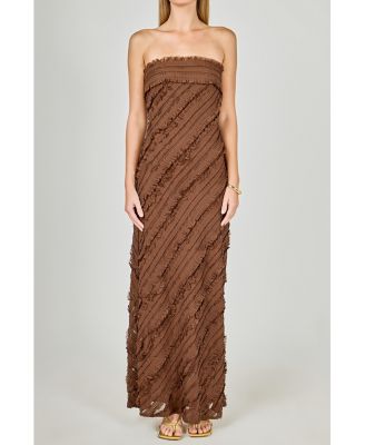Women's Strapless Ruffled Maxi Dress