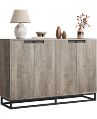 55" Buffet Sideboard Storage Cabinet, Modern Entryway Console with Adjustable Shelves, Grey