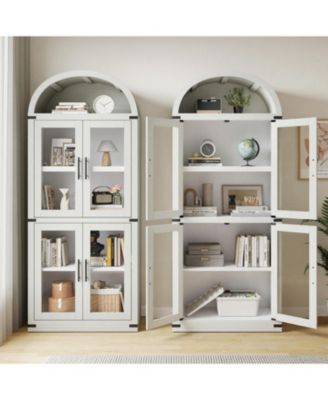 Arched Farmhouse Bookcase with Doors, 71.4" Tall Rounded Display Cabinet