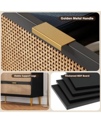 Rattan 7 Drawer Dresser for Bedroom, Tall Chest of Drawers with Deep Storage and Wide Top, Black