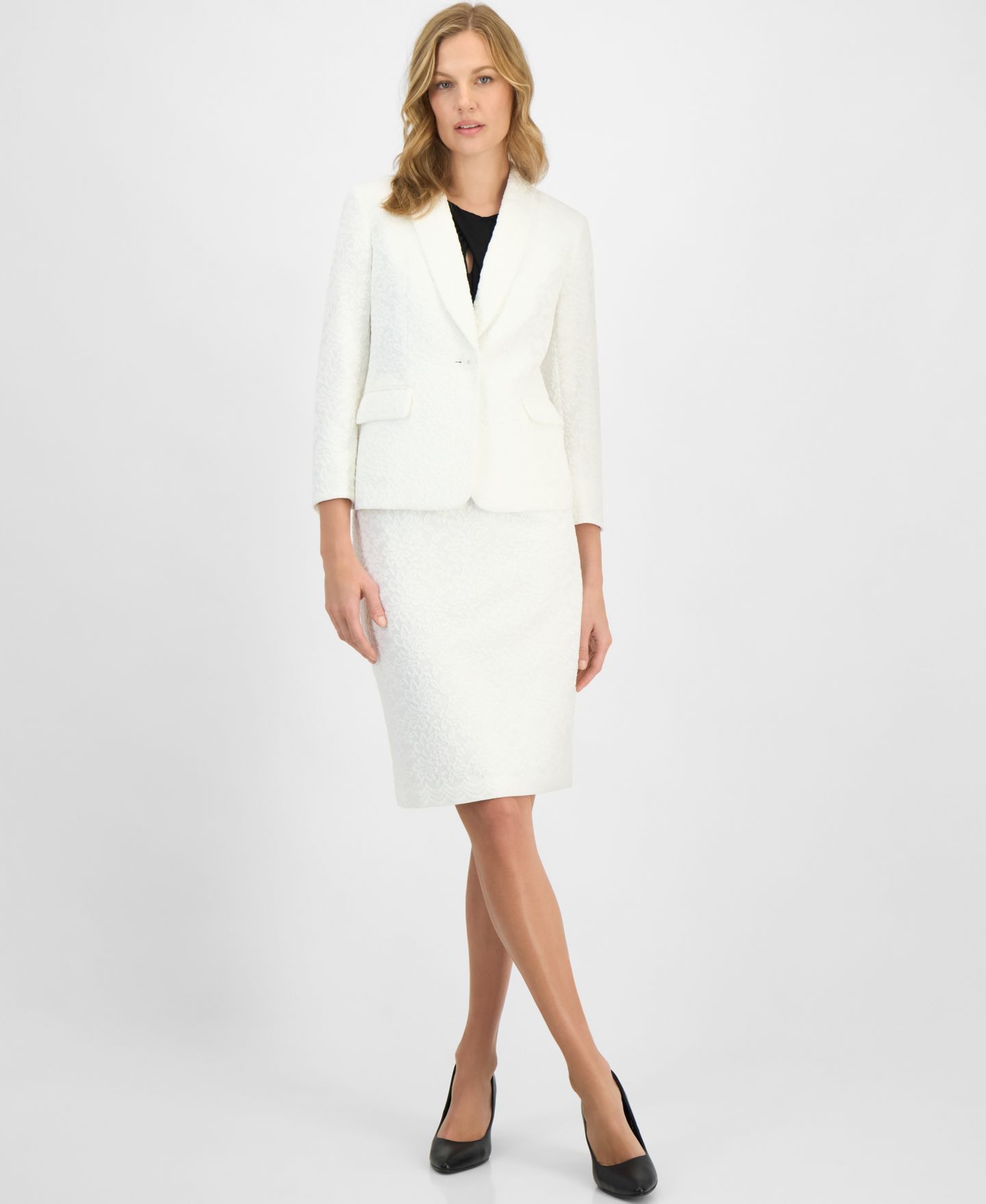 Женский пиджак Kasper Bonded-Lace Shawl-Collar Blazer, Regular & Petite, цвет: Белый — фото 2