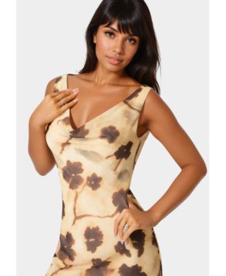 Womens Printed Chiffon Cowl Maxi Dress