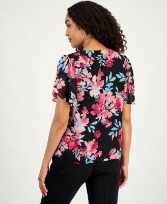 Women's Printed Flutter Sleeve Blouse