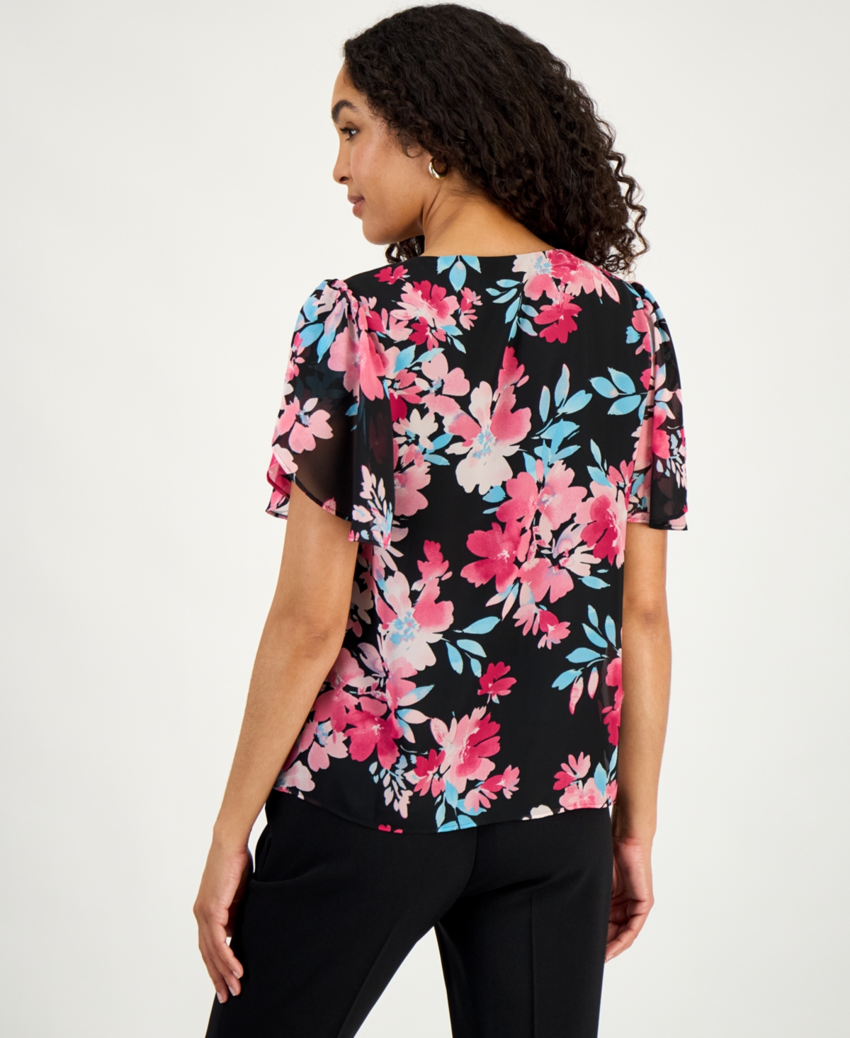 Kasper Women's Printed Flutter Sleeve Blouse