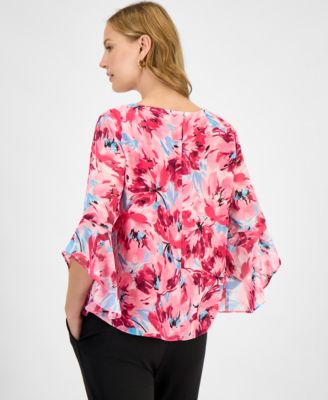 Women's Printed Ruffle-Sleeve Blouse, Regular & Petite
