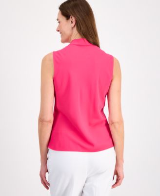 Women's Solid Sleeveless Tie-Neck Blouse, Regular & Petite