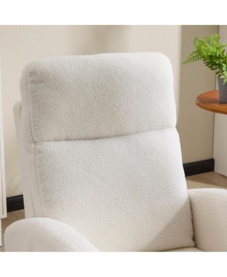  Modern Accent Rocking Chair with Solid Wood Legs and Side Pocket (White, teddy
