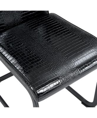  Set of 2 Retro Alligator Upholstered Dining Chairs with Crystal Buckle, Black Legs
