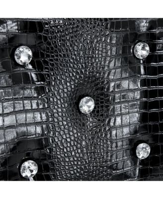  Set of 4 Retro Alligator Upholstered Dining Chairs with Crystal Buckle, Black Legs