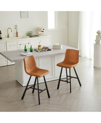 Faux Leather Ergonomic Bar Stool with Footrest - Metal Frame (2 Sets)