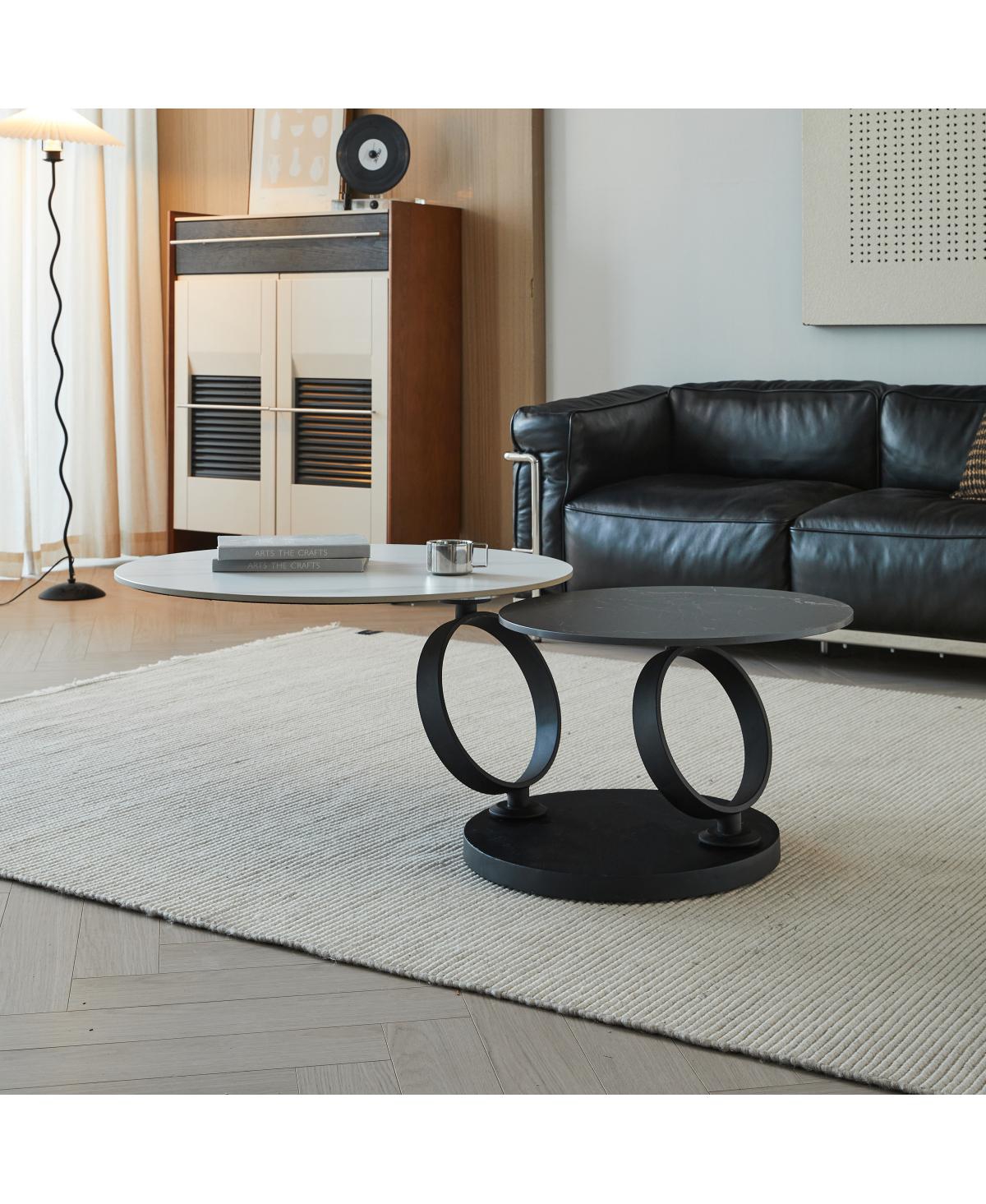 Streamdale Furniture Round Nested Coffee Tables - Faux Marble Top with Metal Frame