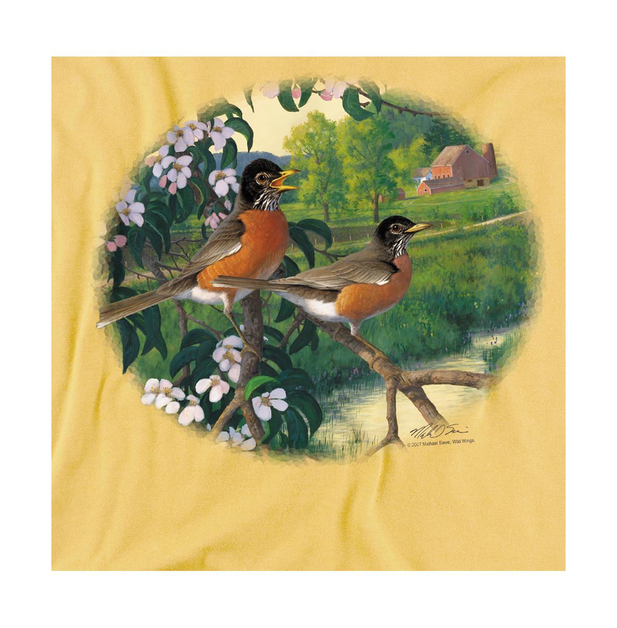 Wild Wings Men's Wildlife Apple Blossom Time Robins T Shirt