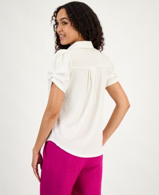 Women's Textured Collared Button-Front Blouse