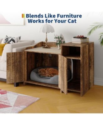 Modern Cat Litter Box Enclosure Cabinet, Wooden Hidden Litter Box Furniture with Vent Door, Brown