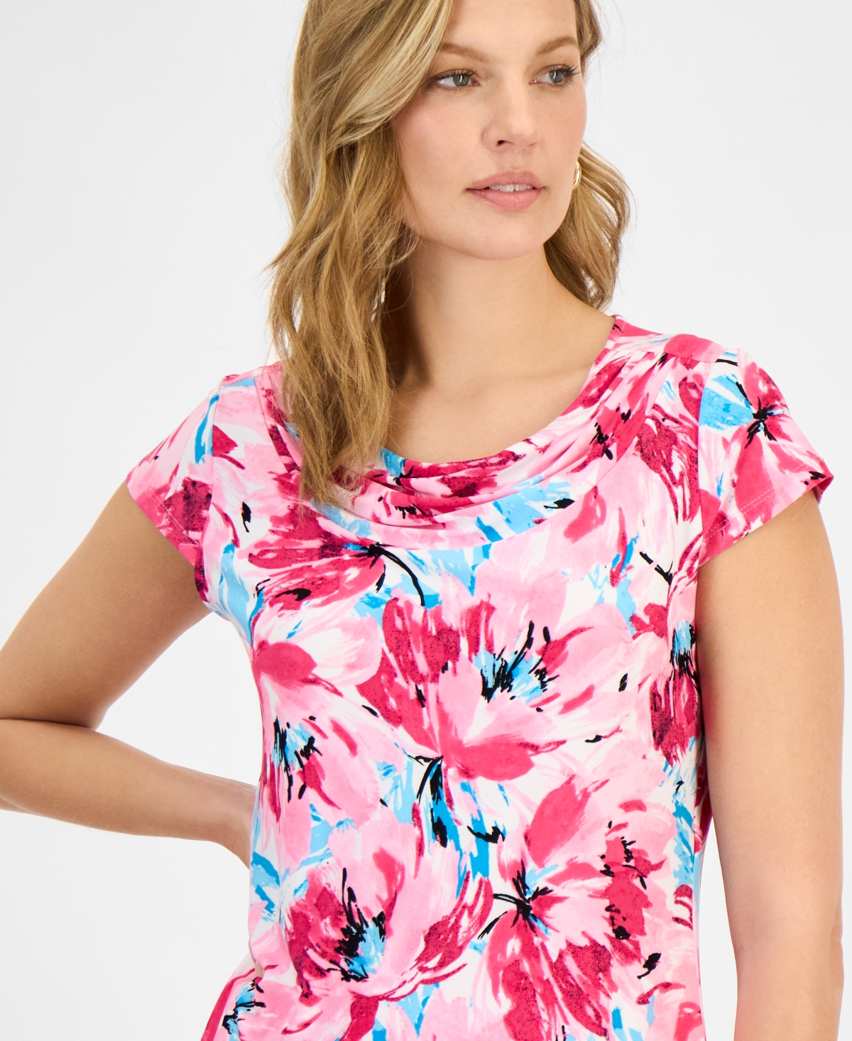 Kasper Women's Printed Cowlneck Top